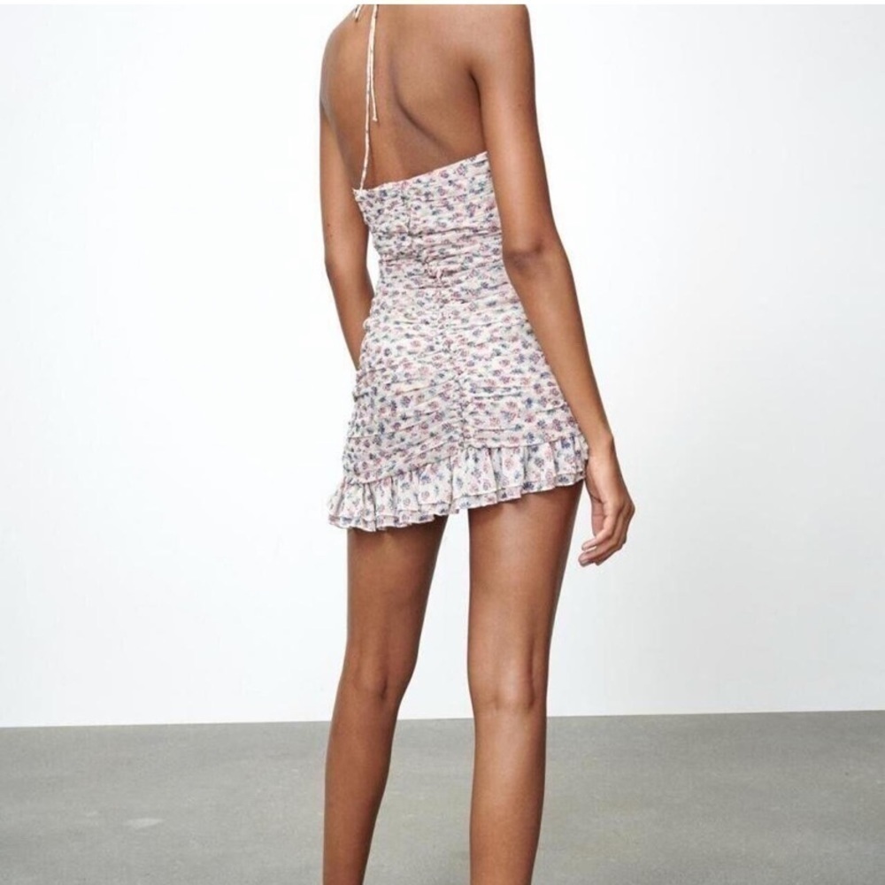 Zara Floral Ruched  women mini dress M  cottage-core fairy boho coquette Y2K - Picture 4 of 15